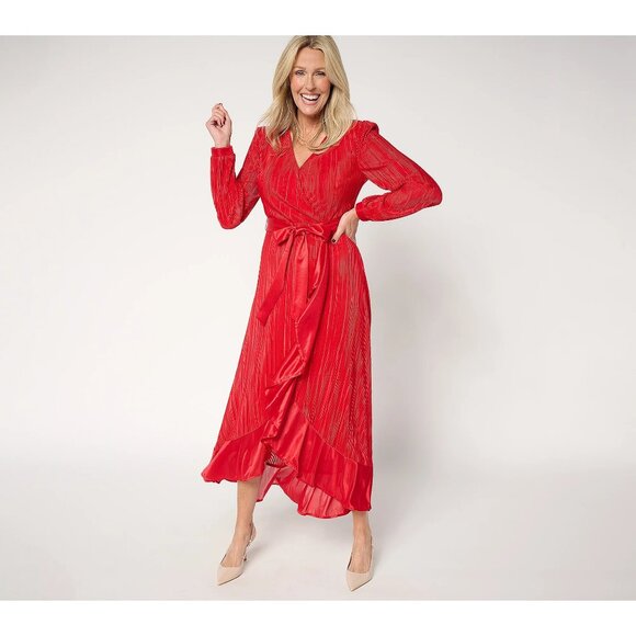READ BEAUTIFUL by Lawrence Zarian Petite Faux Wrap Pleated Dress Size XLP Red - Picture 1 of 9